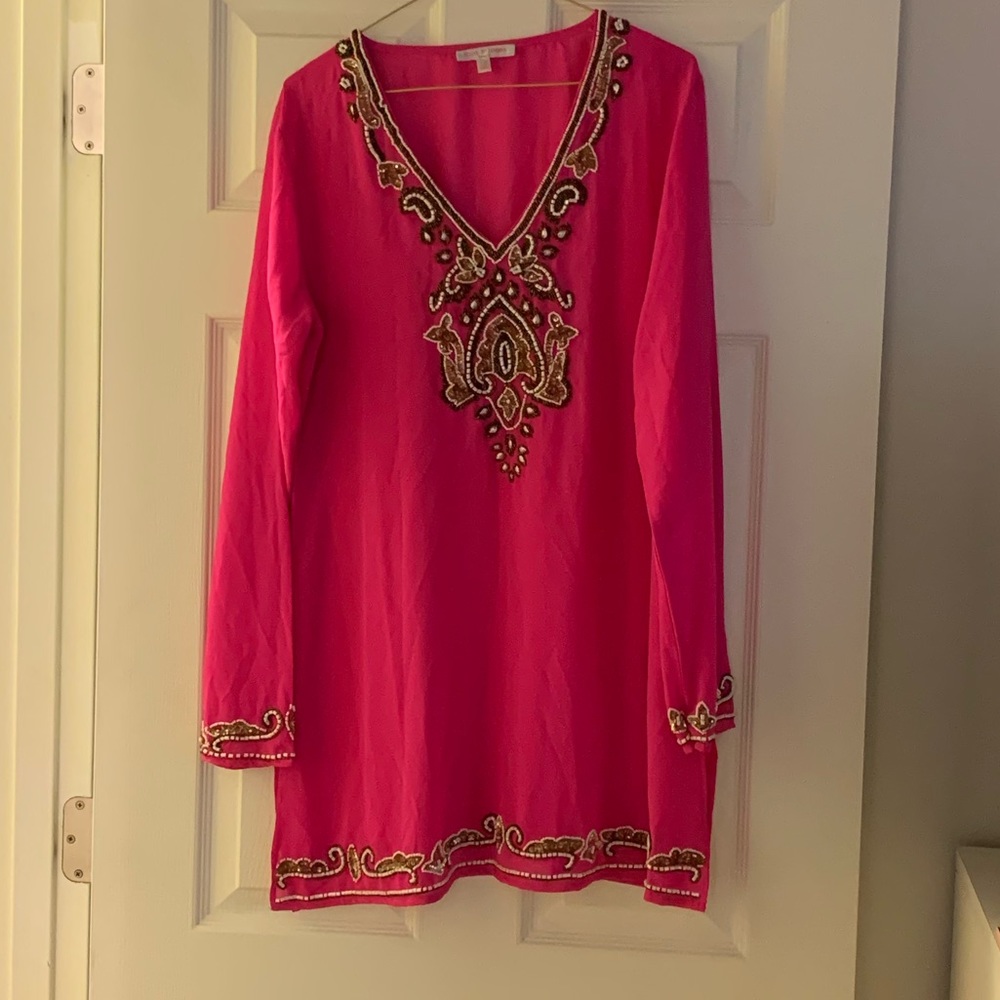 Flint and Moss beach pink sequin cover up